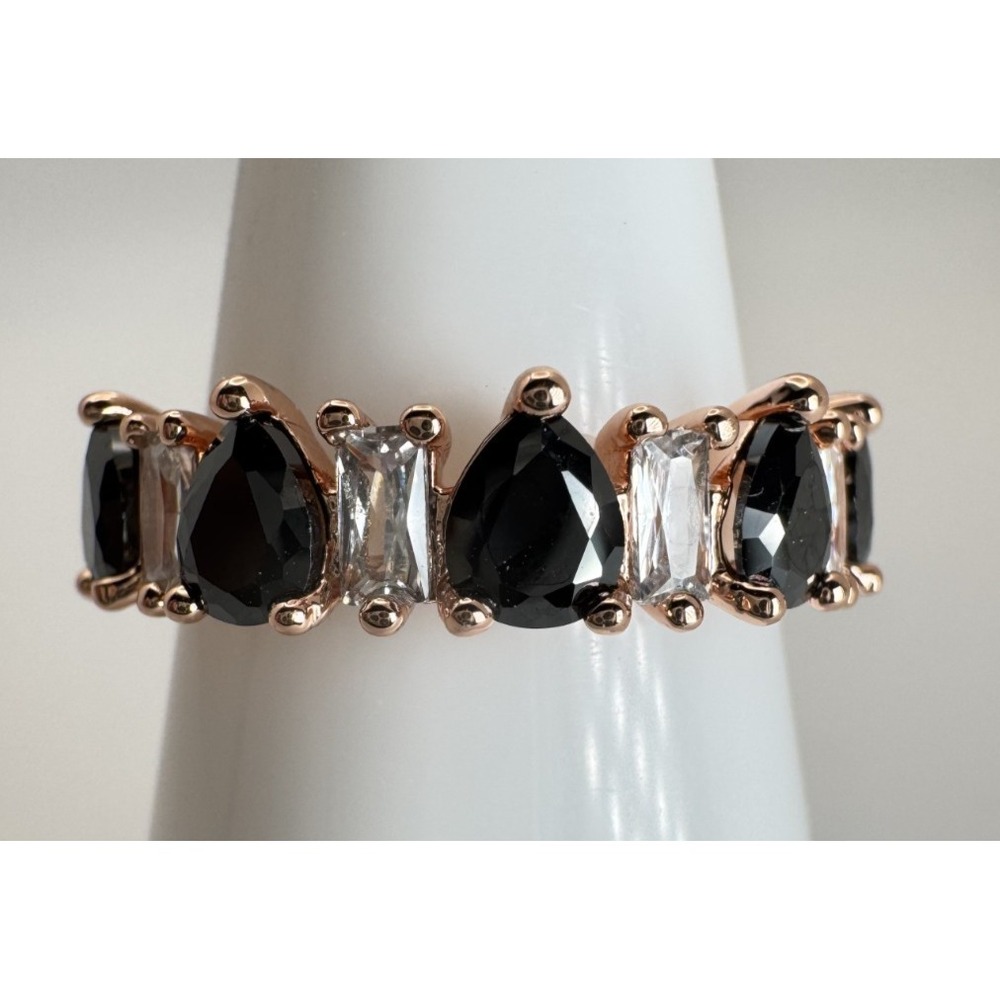 Size 8 Bomb Party Ring - RG50753 "A Dazzling Glow" Black Onyx CZ On Rose Gold